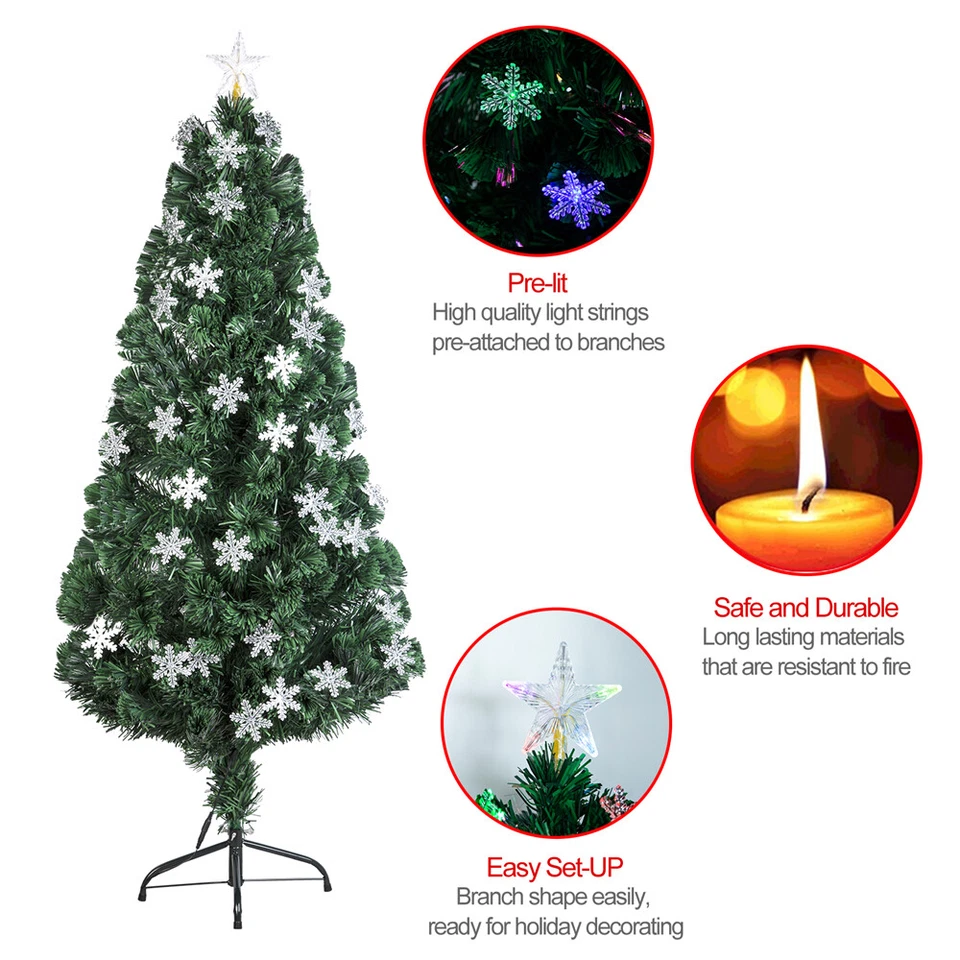 Árbol de Navidad artificial de fibra óptica preiluminado de 6 pies con luces LED de color y estrella superior Foto 2 de 4