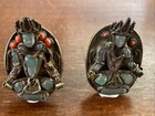 Nepal Carved Face Sitting Deity Cuff links Unisex Glass Figural Brass Artisan — photo 9