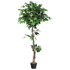 5.5-Feet Artificial Ficus Silk Tree Wood Trunks Green In/Outdoor Home D cor