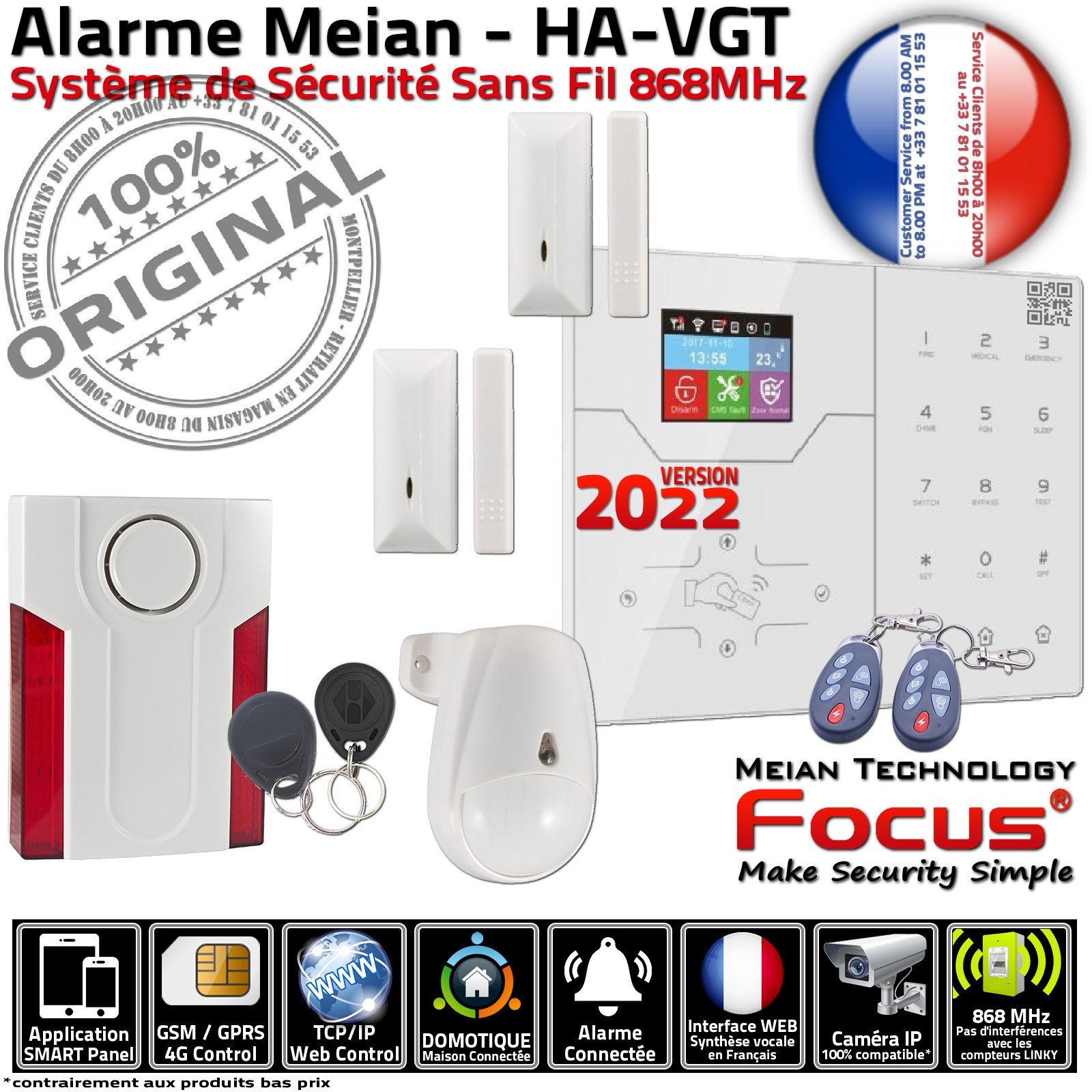 Alarme HA-VGT 4G connectée avec box et détecteur de mouvement pour appartement