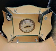 Vintage Mid Century Hollywood Regency Mirrored Mantle Table Clock by Lanshire