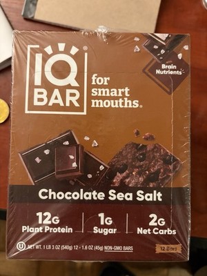 IQBAR Brain and Body Plant Protein Bars-Chocolate Sea Salt-12 Count, Low Carb,