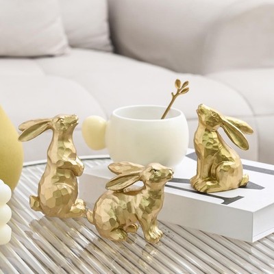 Resin Gold Bunny Decor Rabbit Figurines, Small Easter Bunny Figurine Set of 3...