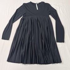 Asos Dress Womens 4 Black Midi Long Sleeve Pleated Smock Sheath NWT