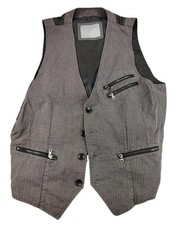 Heritage1981 Vest Mens XL Gray Striped Zip Pockets Belted Lined Casual