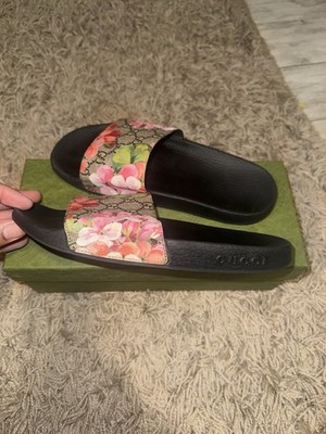 Gucci GG Bloom Supreme Men's Floral Slide Sandals Black Pink Green Beige