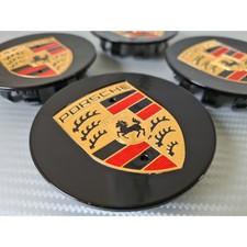 4 Porsche Oem Center Hub Caps Concave 76mm Gloss Black 911 Macan Cayenne