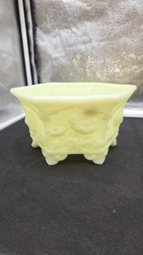 Vintage Fenton Satin Jadeite Milk Glass Hexagon Dish