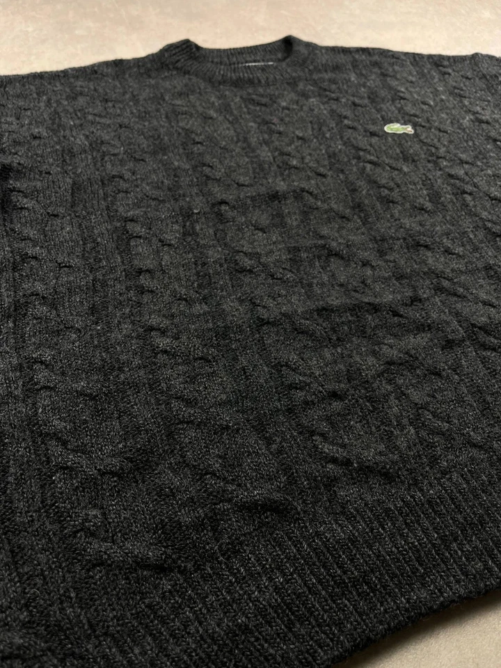 Pull torsadé Lacoste en laine coupe boxy - Cable Knit - Gris - L #G57 - Photo 3/4