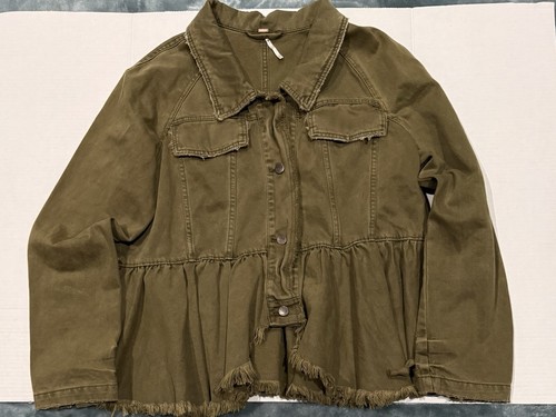 Free People Jacke Damen Large Grün Denim Ausgestellt Femme Military Freizeit