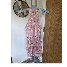 PRETTYLITTLETHING Pink Lace Crochet High Neck Short Dress Sleeveless UK 10