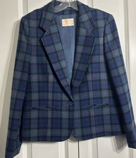Vintage Women s Pendleton 100 Wool Multicolor Plaid One Button Blazer Size S