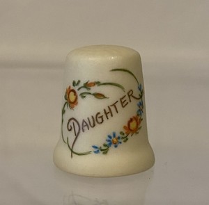 Daughter Hand Painted Bisque Porcelain Thimble Signed Ginnie Ivory