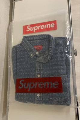 Supreme Warp Jacquard Logos Denim Shirt Blue Neu & OVP