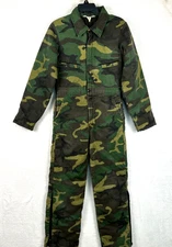 VTG Key Imperial Insulated Green Camo Denim Coveralls Size M Short USA GUC 32X29