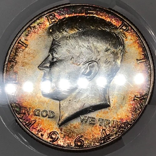 1964-D Kennedy Silver Half Dollar CAC Grading (CACG) MS 65  *Rainbow Toning*