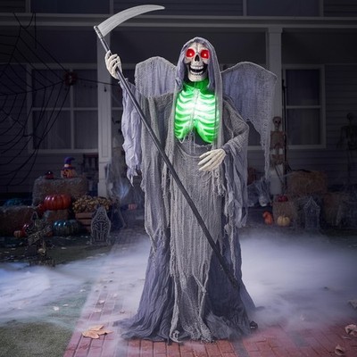 Halloween Animatronic Geist Sensenmann, leuchtende Augen, beweglich, 160cm, D...