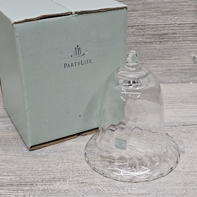 #ad PartyLite Soliloquy Glass Hurricane Candle Holder Clear Med Bell Dome Romania $24.99