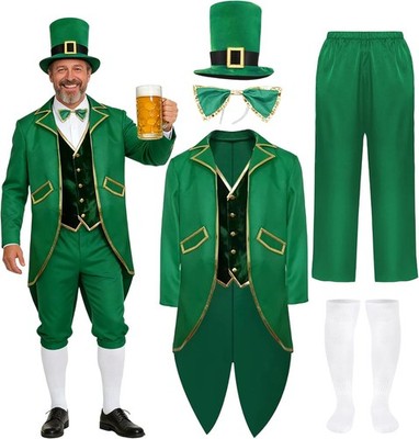 Green Leprechaun Men Costume St. Patrick's Day Costume Green Irish Paddys for Ad