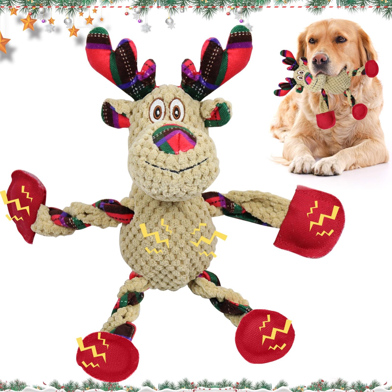 Jouet couineur de Noël en peluche renne résistante pour le divertissement des chiots