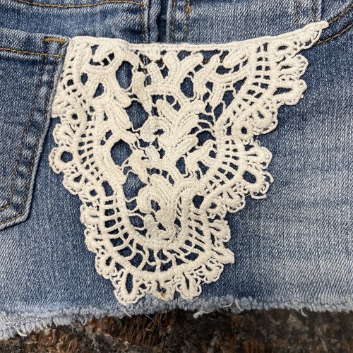 Franki & Jack Girls Blue Jean Short Shorts w/ White Lace Embroidery Sz S Summer - Picture 5 of 11