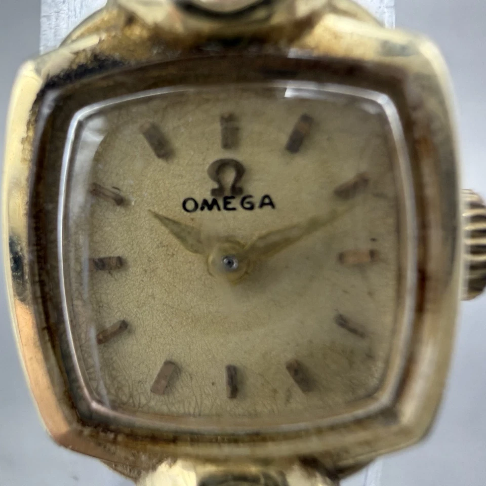 Reloj Omega Mujer 15mm Esfera Crema Oro 14K Relleno Cuerda Manual Funciona Calibre 481 Foto 2 de 4