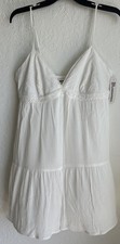 No Boundaries Woven Eyelet Mini Dress Crochet Trim Winter White L (12-14) NWT