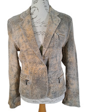 LEATHER SOUND Ziegenveloursleder Jacke Pearl Snap meliert grau hellbraun Damen Gr. 38