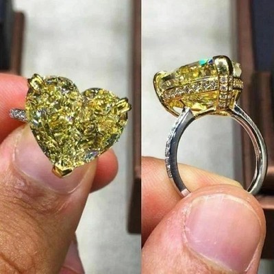 4Ct Lab Created Citrine Heart Shape Solitaire Women's Ring 14K White Gold Plated