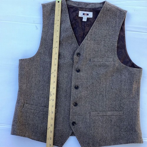 Joseph Abboud Men's Brown Herringbone Tweed Vest Size L Formal Quilted - Picture 3 of 9