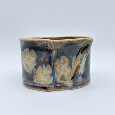 Handmade Studio Pottery Pinched Style Blue Green With Flowers Signed Humphrey