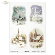 Winter Churches #2145 | A4 Rice Paper | Paper for Decoupage | ITD