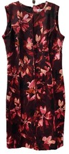 Calvin Klein Red  Pink Floral Print Women's Sheath Dress Size 4P Petite Pleated