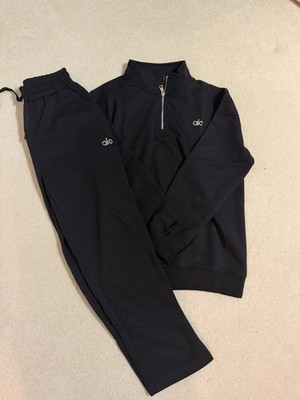 Alo Black 1/4 Zip Sweatshirt & Drawstring Pants Tracksuit Set
