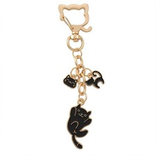 Cat Keychain   Animal Keychains Bag Charms for with Black Cat Trio  Gold Acc...
