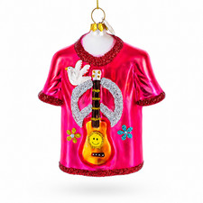 Hippie Peace  Love T-Shirt Glass Christmas Ornament