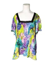 Vtg Accordion Pleated Floral Fairy Top 14/16 Art to Wear Sequins Crotchet Sheer