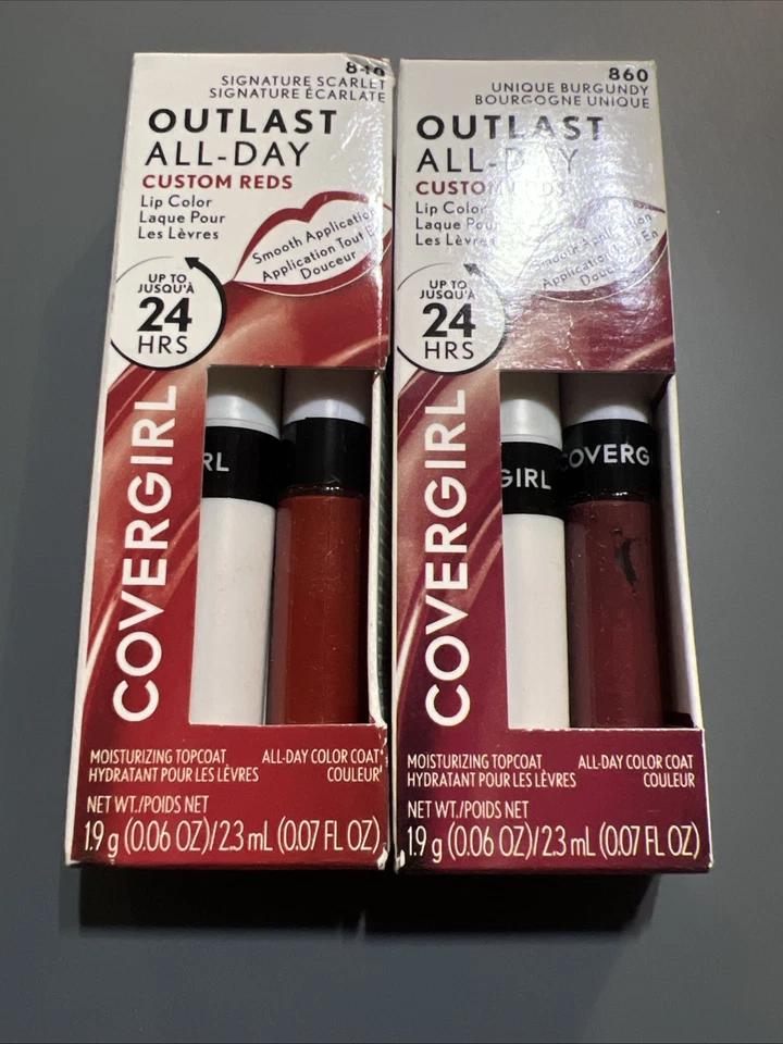 2 Covergirl Outlast All-Day, Lip Color Set~#860 Burgundy #840 Scarlett~Mix Lot - Image 3 of 4