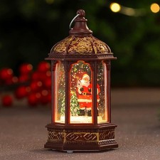 Lighted Christmas Snow Globe Lantern Hanging Glitter LED Santa Claus Home Bir...