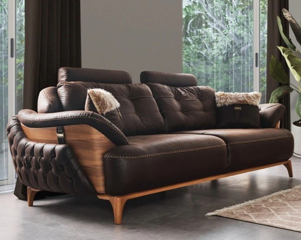 Dreisitzcouch 3-Sitzer-Sofa Dreisitzgarnitur Dreisitzer Polstersofa Braun-image