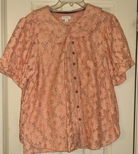Anthropologie Keira Lace Blouse By Pilcro, Extra Large, Coral.