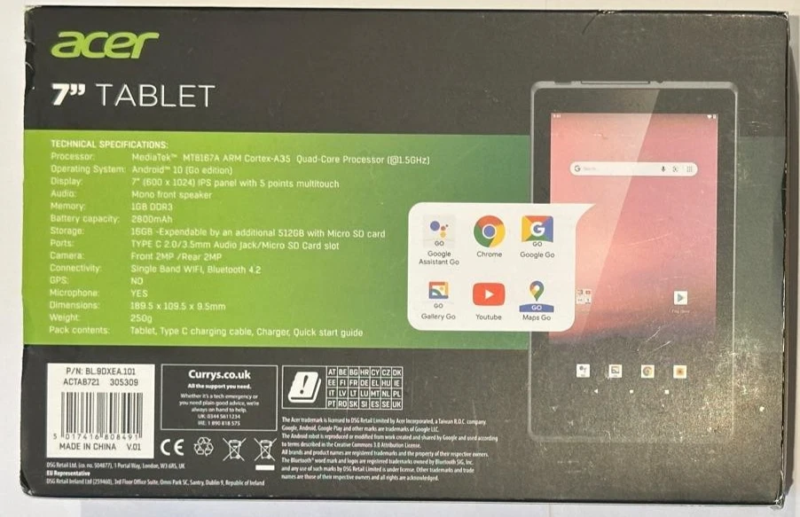 Used Very Good ACER ACTAB721 16GB, Wi-Fi (Unlocked) 7'' - Grey - Image 2 of 4