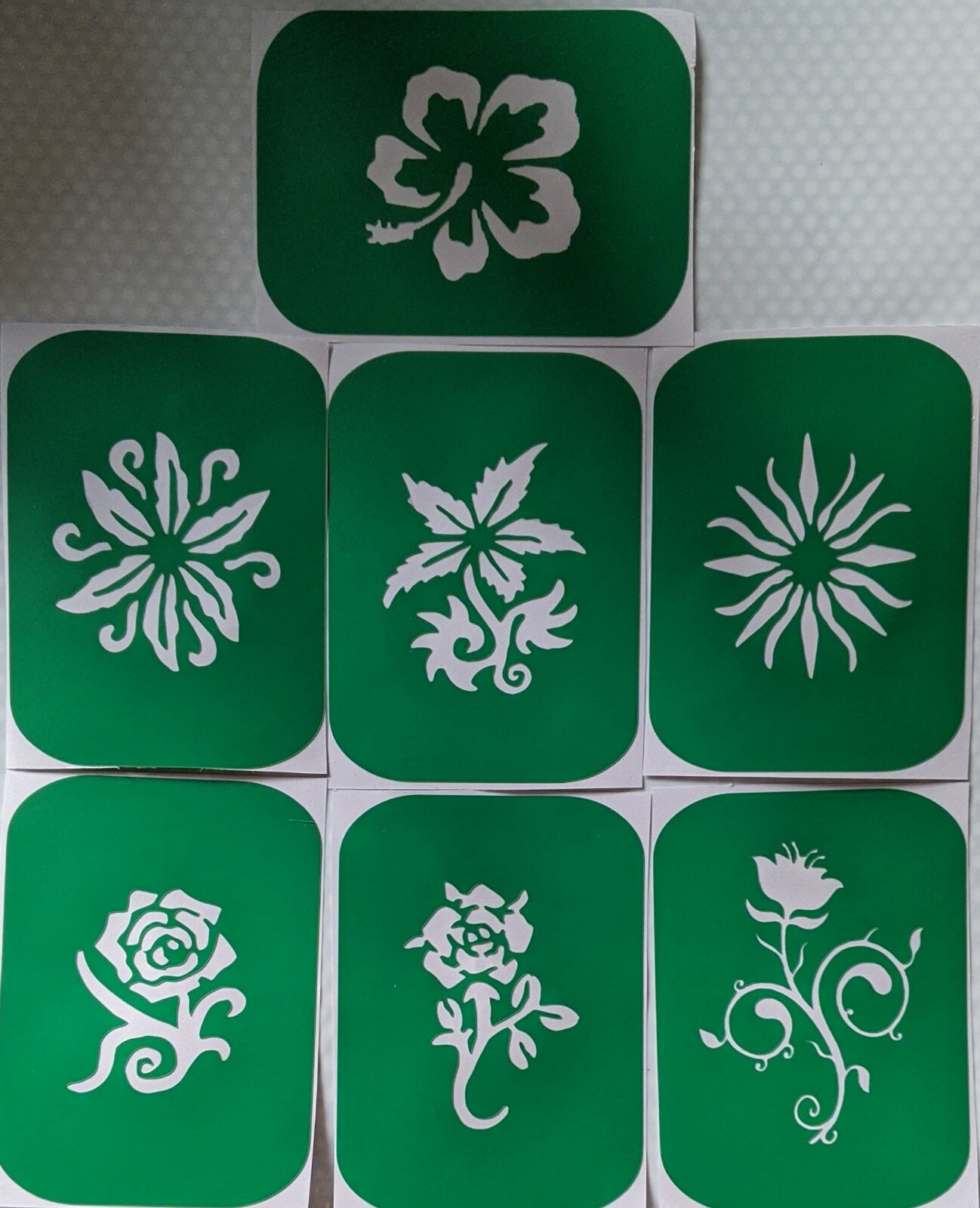 7 x Flower1 Body Art Stencils And Glass Etching Stencils Glitter