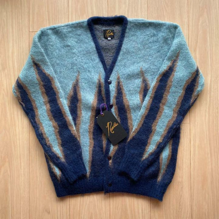 NEEDLES Mohair Cardigan Flame Sweater Blue Size-L Used from Japan