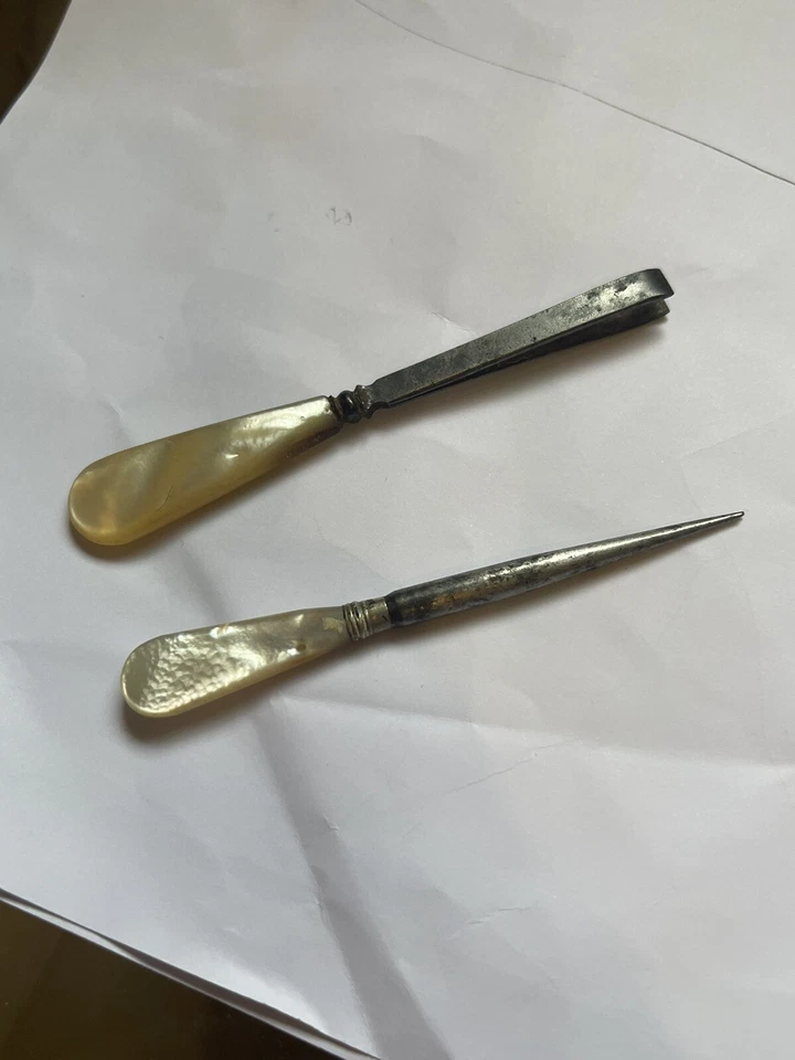 Antique Handmade Mother of Pearl Handle Simple Sewing Tool Tweezer - Image 4 of 4