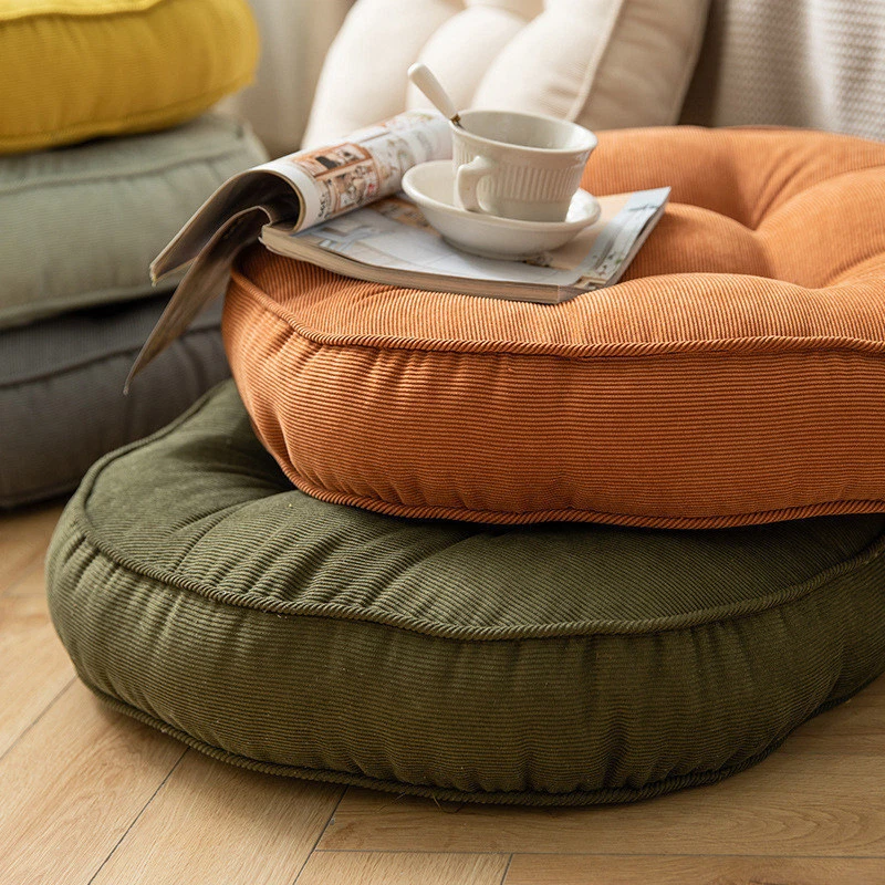 Floor Cushion Pillow Set of 2, Round Large Pillows Seating for Adults,  Tufted Corduroy Floor Cushions for Living Room Tatami, Orange Yellow, 22  Inch