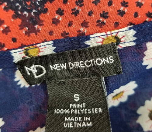 New Directions Top Womens Small Floral Geometric ¾ Bell Sleeve Boho Spring Sheer - 第 7/11 張圖片