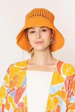 DIONA J SOLID STRAW BUCKET HAT ONE SIZE COLOR ORANGE