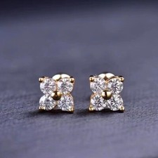 9ct Yellow Gold Plated Diamond Flower Stud Earrings Size - 4mm Pairs