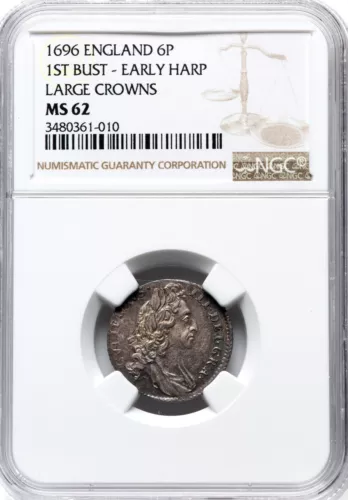 England - 1696 William III 6 Pence - NGC MS62 - WELL STRUCK & ORIGINAL SPECIMEN!